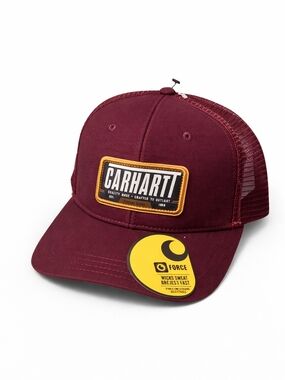 🆕Carhartt Force Trucker Hat Burgundy Mesh Snapback Adjustable Cap Workwear Logo